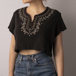 Vintage Black Embroidered Crop Top